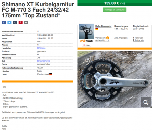 Shimano XT Kurbelgarnitur FC M-770 3 Fach 24 32 42 175mm Top Zustand - 139,00 €.png
